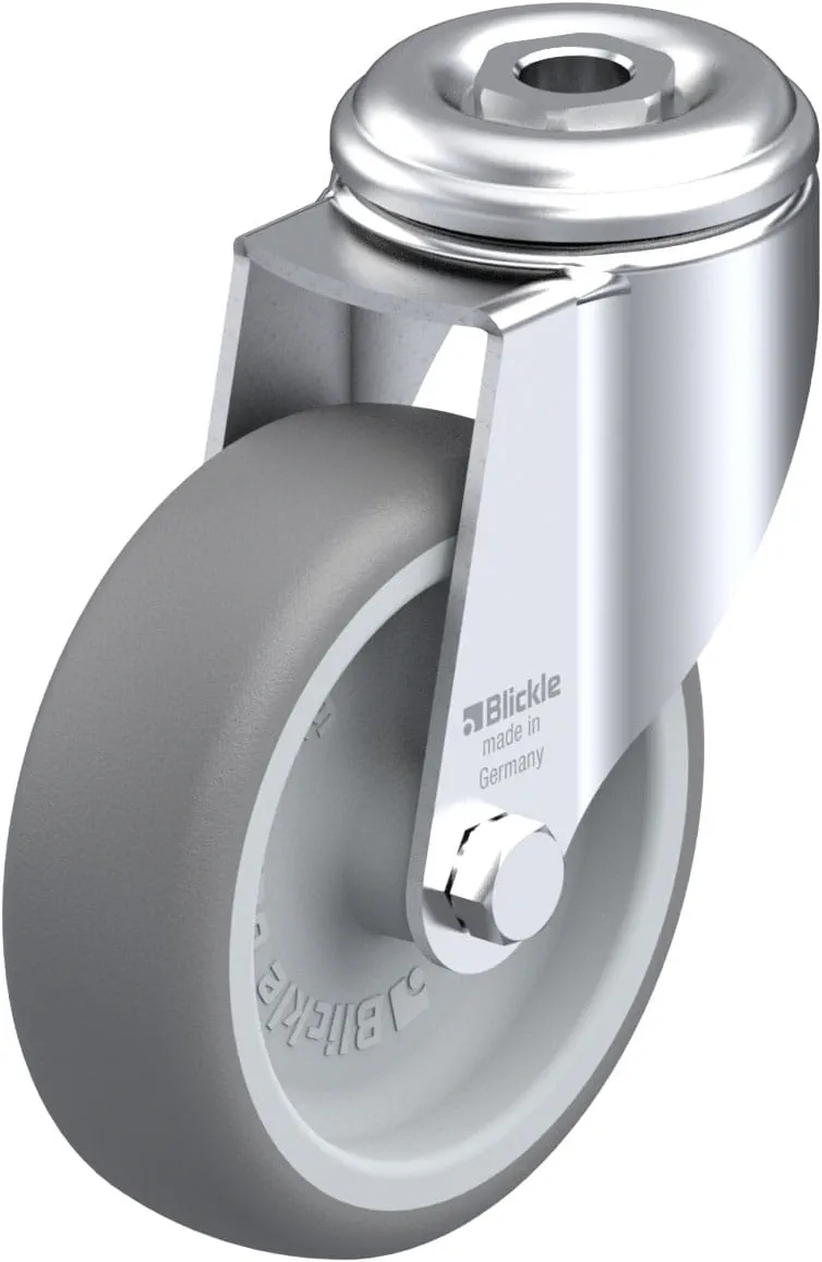 Blickle Lenkrolle LKRA-TPA 101G Gummi-Laufbelag Polypropylen 133 mm Rückenloch 13 mm Silber Grau