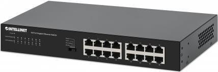 INTELLINET 16-Port Gigabit Ethernet Switch 16 x 10/100/1000 Mbit/s RJ45-Ports, Green Ethernet / IEEE 802.3az Energy Efficient Ethernet, Desktop-Format, optionale 48,30cm (19")-Montagewinkel im Lieferumfang (561815)