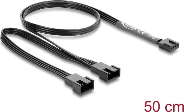 Delock Y-Lüfterkabel 1 x 4 Pin PWM Buchse zu 2 x 4 Pin PWM Stecker schwarz – 50 cm Länge mit 20 cm Abzweigen (84543)