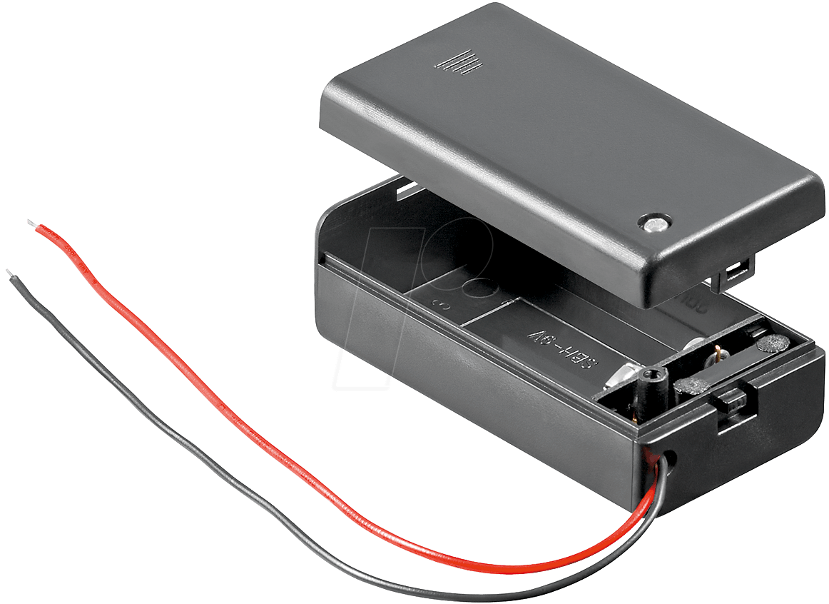 Wentronic Goobay 1x 9V Block Batteriehalter, Schwarz - lose Kabelenden, wasserabweisend (48171)