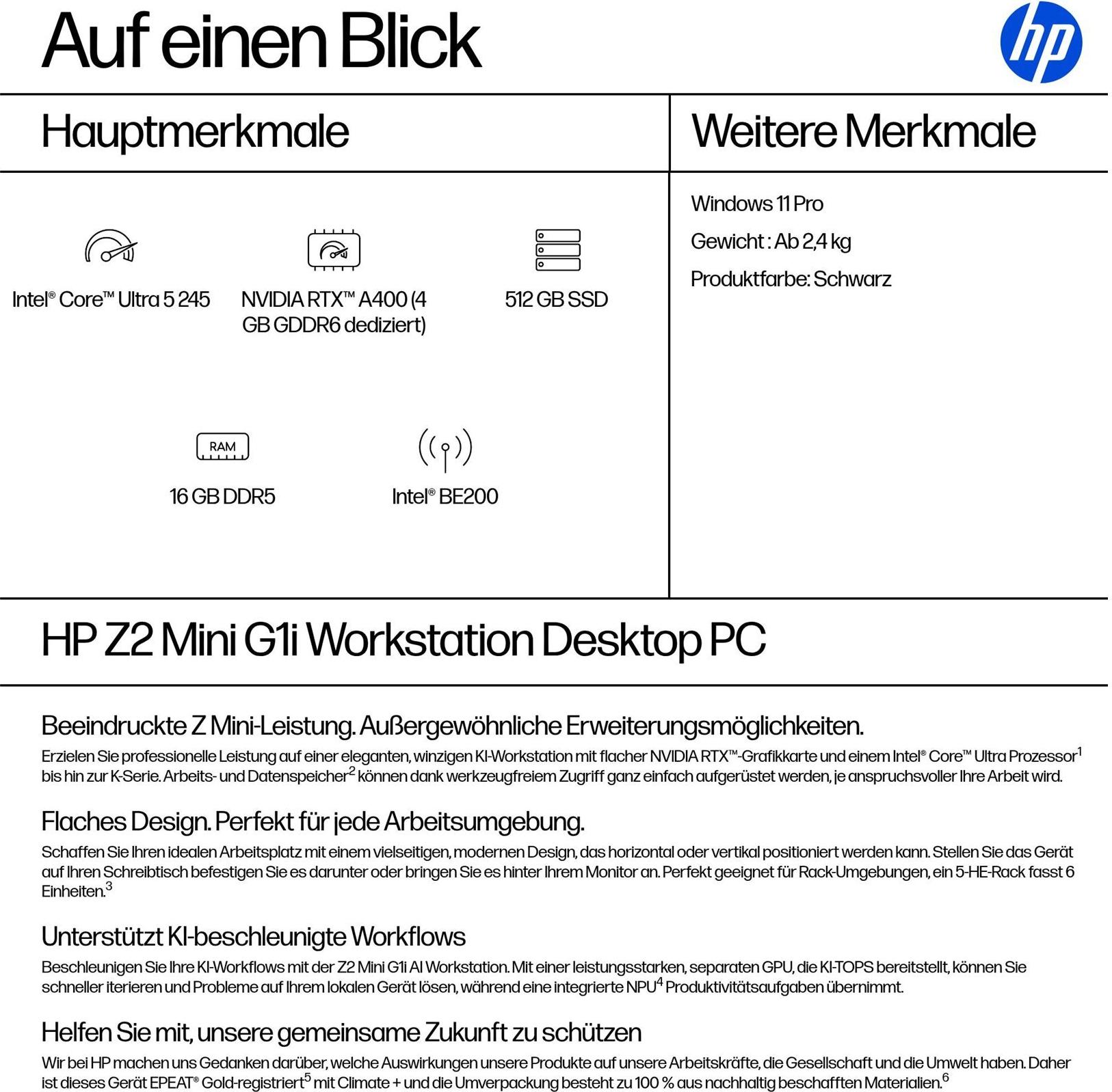HP Workstation Z2 G1i Core Ultra 5 245 16 GB RAM 512 GB SSD Schwarz