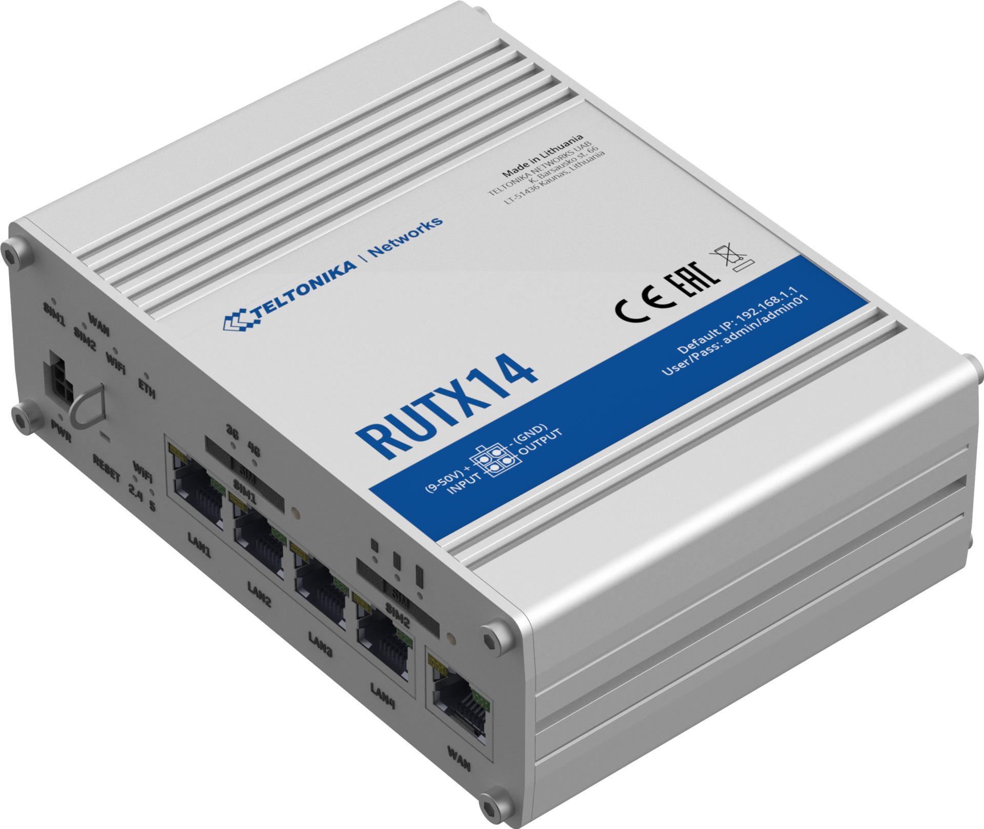 Teltonika RUTX14 WLAN-Router Gigabit Ethernet Dual-Band (2,4 GHz/5 GHz) 3G 4G Silber (RUTX14000000)