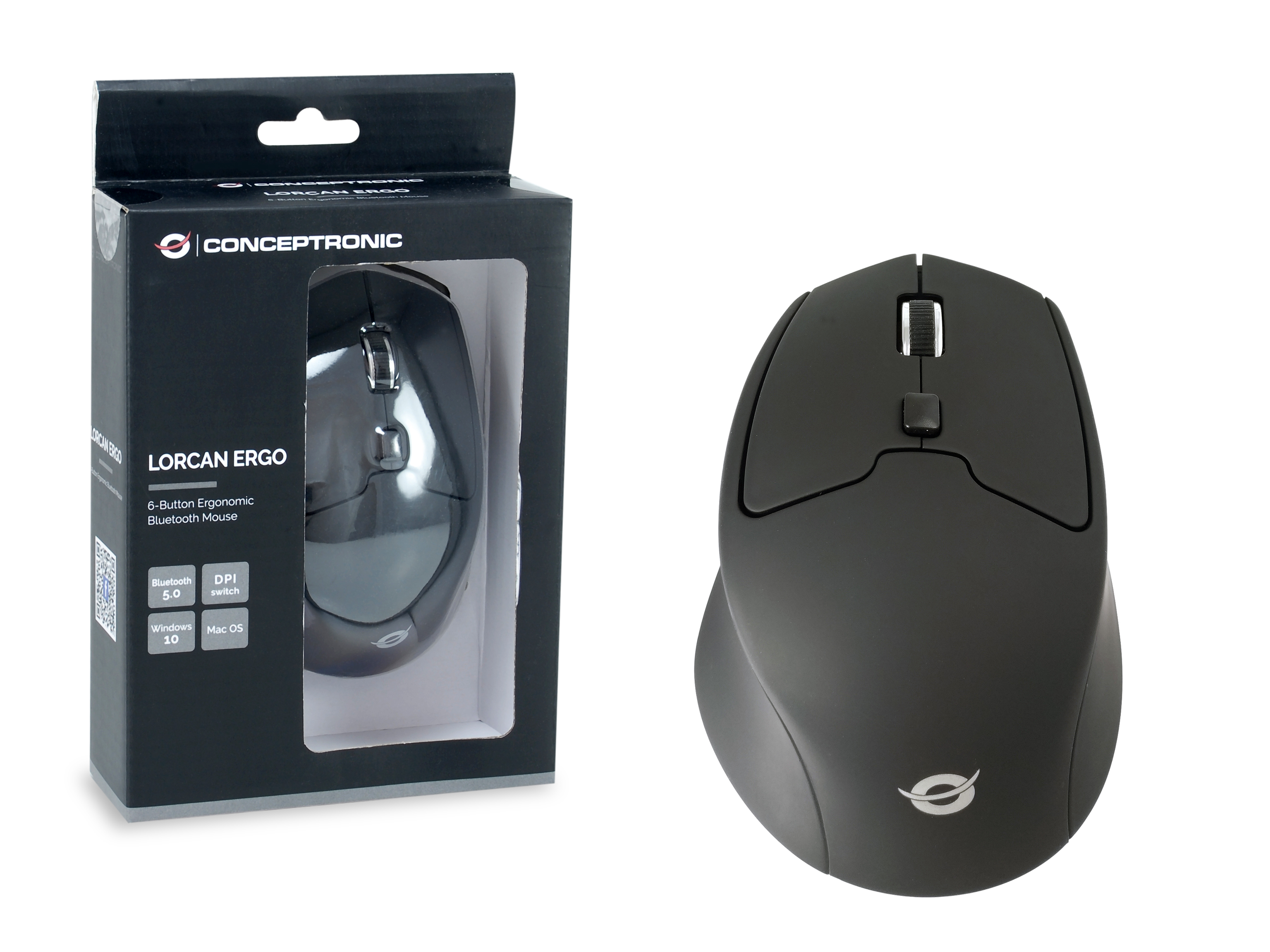 Conceptronic LORCAN ERGO Ergonomische Maus rechts Bluetooth 3.0 1600 DPI Schwarz