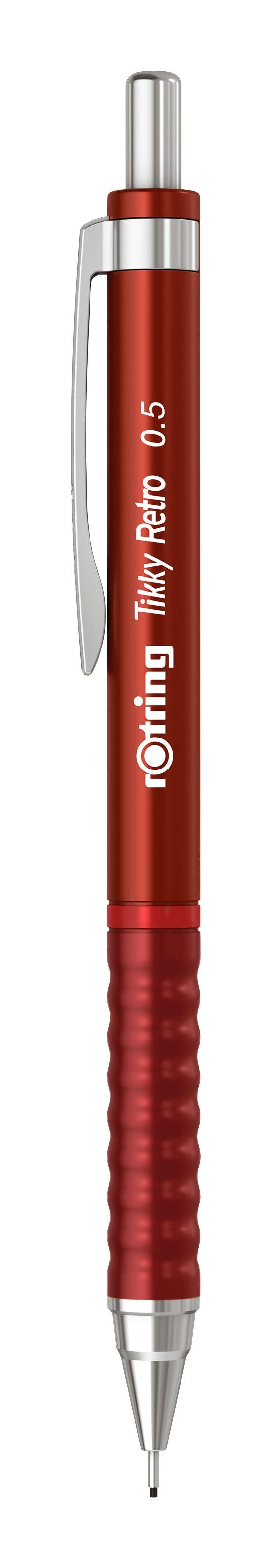 rotring Feinminenstift Tikky Retro, 0,5 mm, rot verchromte, starre Röhrchenspitze, gummierte, gewellte - 1 Stück (2202568)