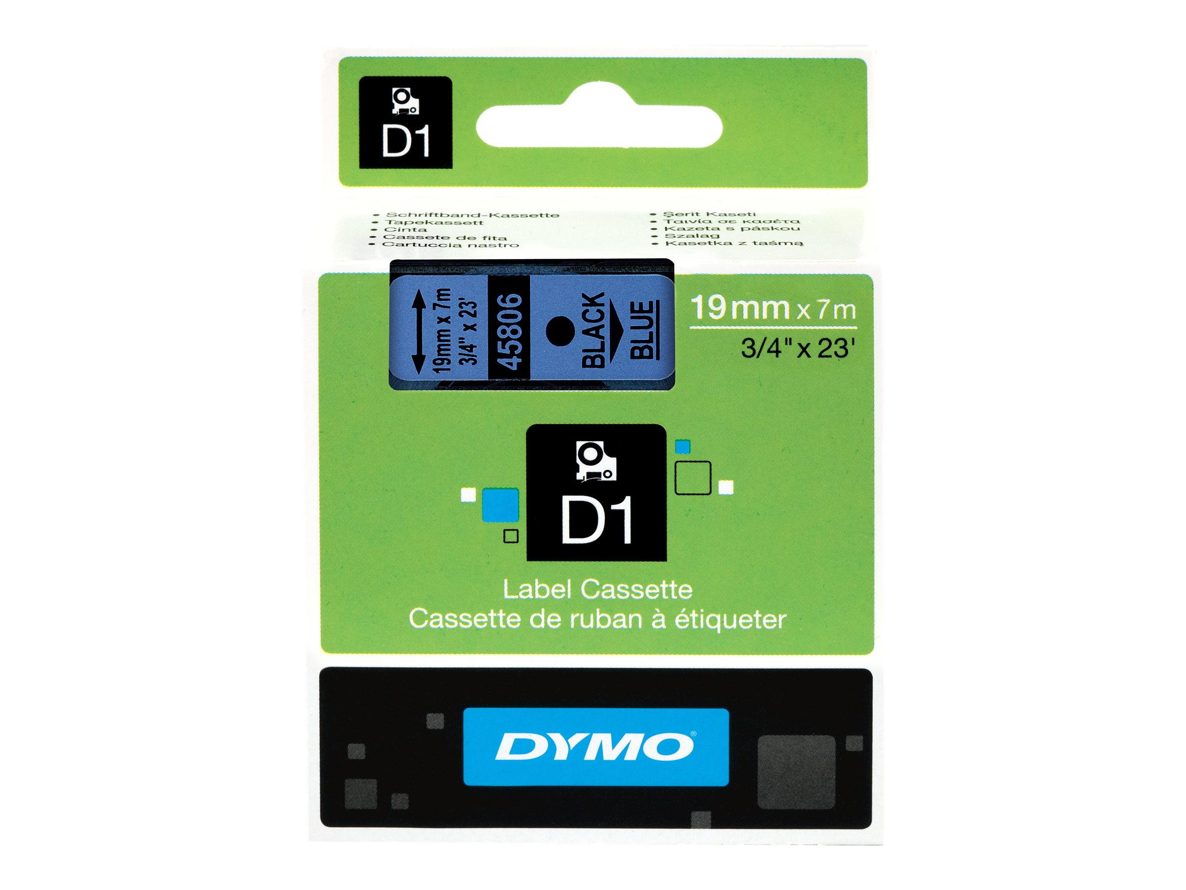 DYMO D1 Etikettenband 1,9 cm x 7 m Schwarz auf Blau