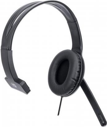 MANHATTAN Mono USB-Headset Ohrumschließendes Design (Over-Ear), Ohrmuschel einseitig, kabelgebunden, USB-A-Stecker, integrierte Lautstärkeregelung, verstellbares Mikrofon, schwarz (179874)