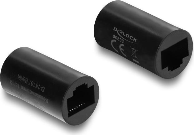 Delock Netzwerkkabelverbinder RJ45 Kupplung Buchse zu Buchse Cat.6 Zylindrische Form schwarz (90836)