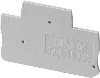 Phoenix D-PTTB 2.5. Typ: Terminal block cover, Menge pro Packung: 1 Stück(e), Produktfarbe: Grau. Breite: 2,2 mm, Tiefe: 68 mm, Höhe: 39,6 mm (3211634)