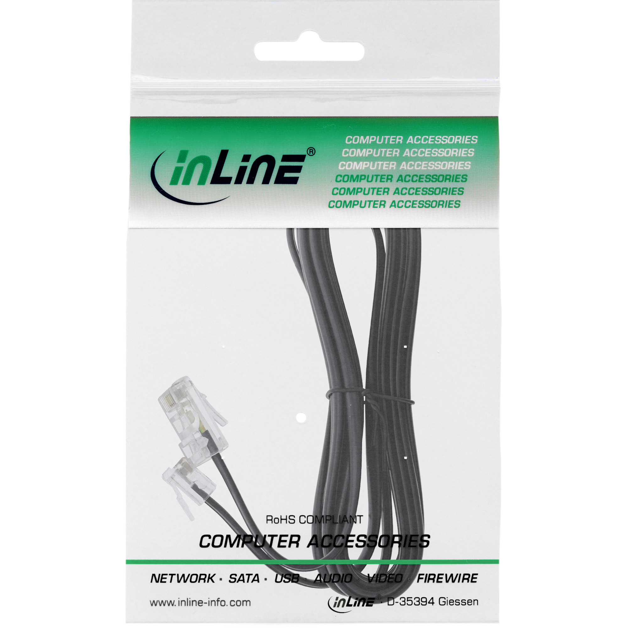 InLine Modularkabel RJ45 zu RJ11 Stecker/Stecker 4-adrig 3 m Schwarz