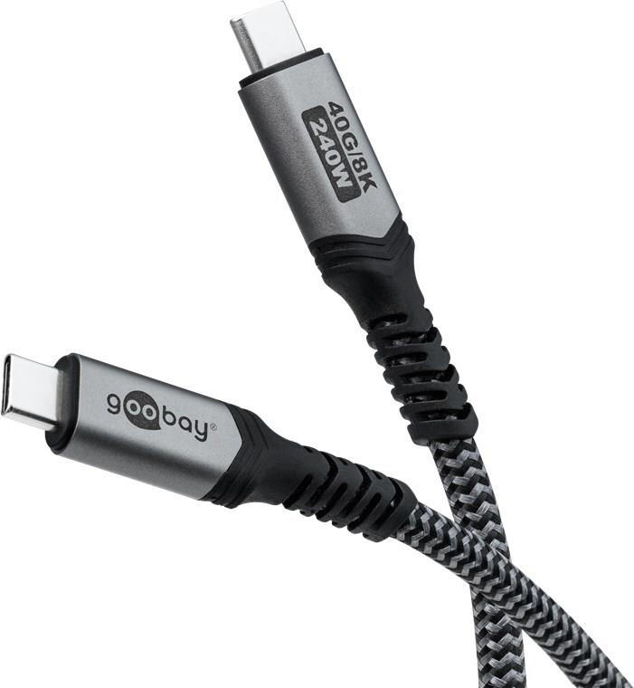 Goobay USB-C™-Kabel mit Textilmantel, USB4™, 240 W, 40 Gbit/s, Power Delivery, 0,5 m (74210)