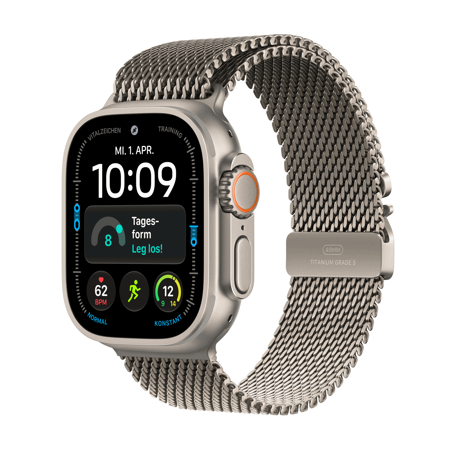 Apple Watch Ultra 4 GPS + Cellular 49mm Titangehäuse Natur mit Milanaise Armband Titan Natur - S