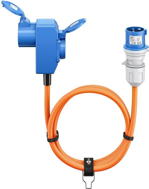 Goobay CEE-Adapterleitung CEE-Stecker auf 90° CEE-Kupplung und Schutzkontakt-Kupplung 5 m (76233)