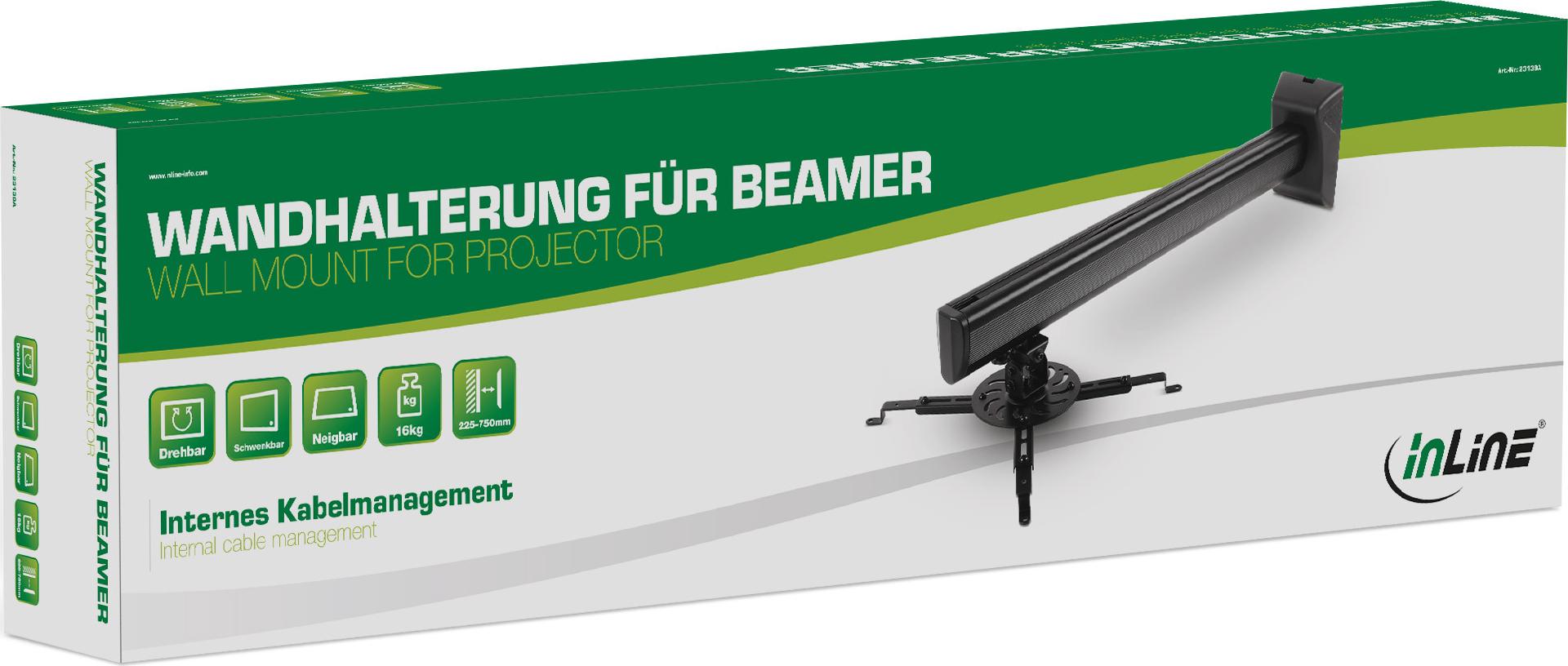 InLine 23139A Wandhalterung für Beamer Metall max. 16 kg Schwarz