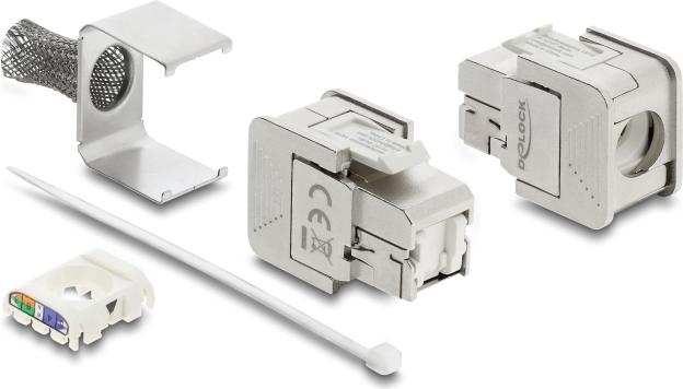 Delock Keystone Modul RJ45 Buchse zu LSA Cat.6A geschirmt mit Abschirmgeflecht werkzeugfrei (91084)