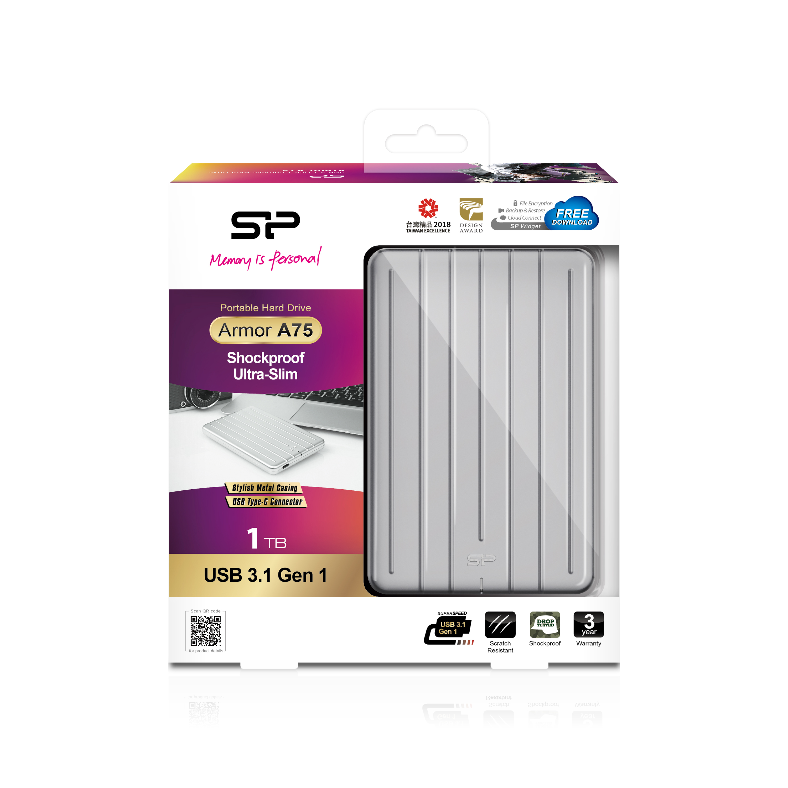 Silicon Power Armor A75 1 TB 2.5" Externe Festplatte USB 3.1 Gen 1 Silber