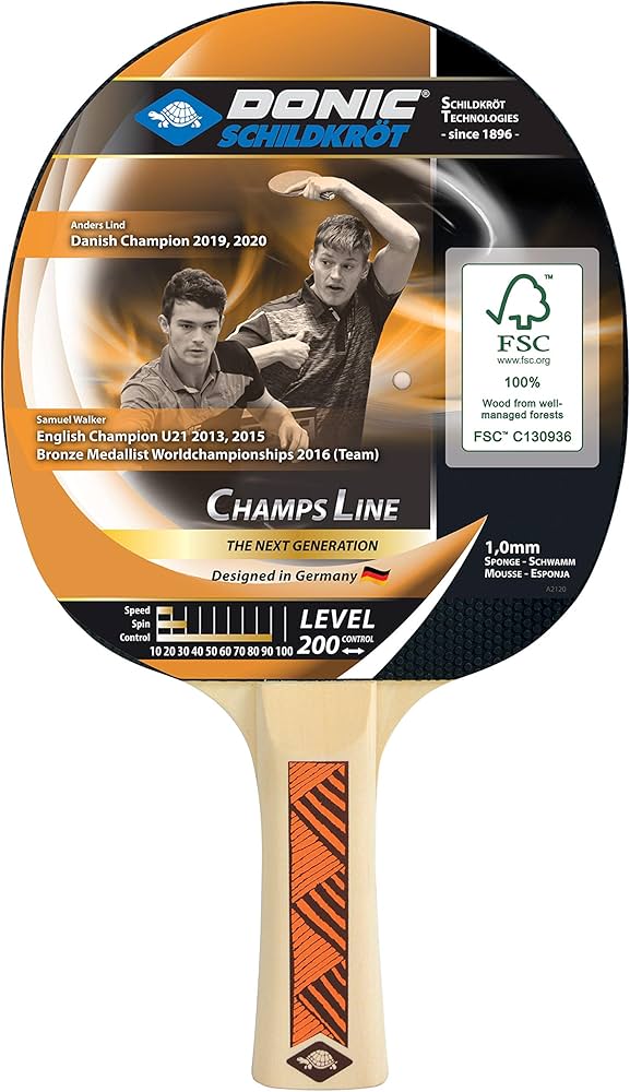 DONIC SCHILDKRÖT Tischtennisschläger "Champs Line 200 FSC" Einsteiger-Serie, 5-faches Spezial-Sperrholz, Jade Belag - 1 Stück (705122)