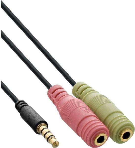 INLINE Audio Headset Adapterkabel, 3,5mm Klinke Stecker 4pol. an 2x 3,5mm Klinke Buchse, 2m