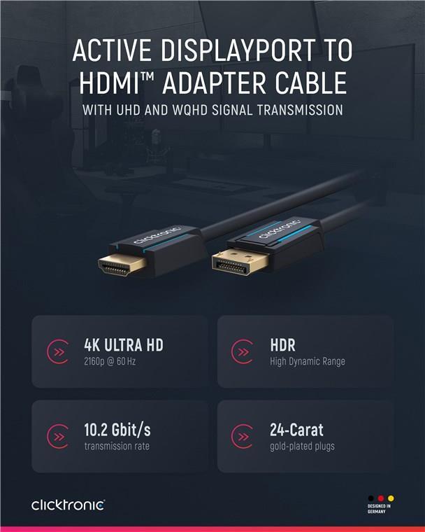 Clicktronic Casual DisplayPort/HDMI™ Adapterkabel, 2 m (44924)