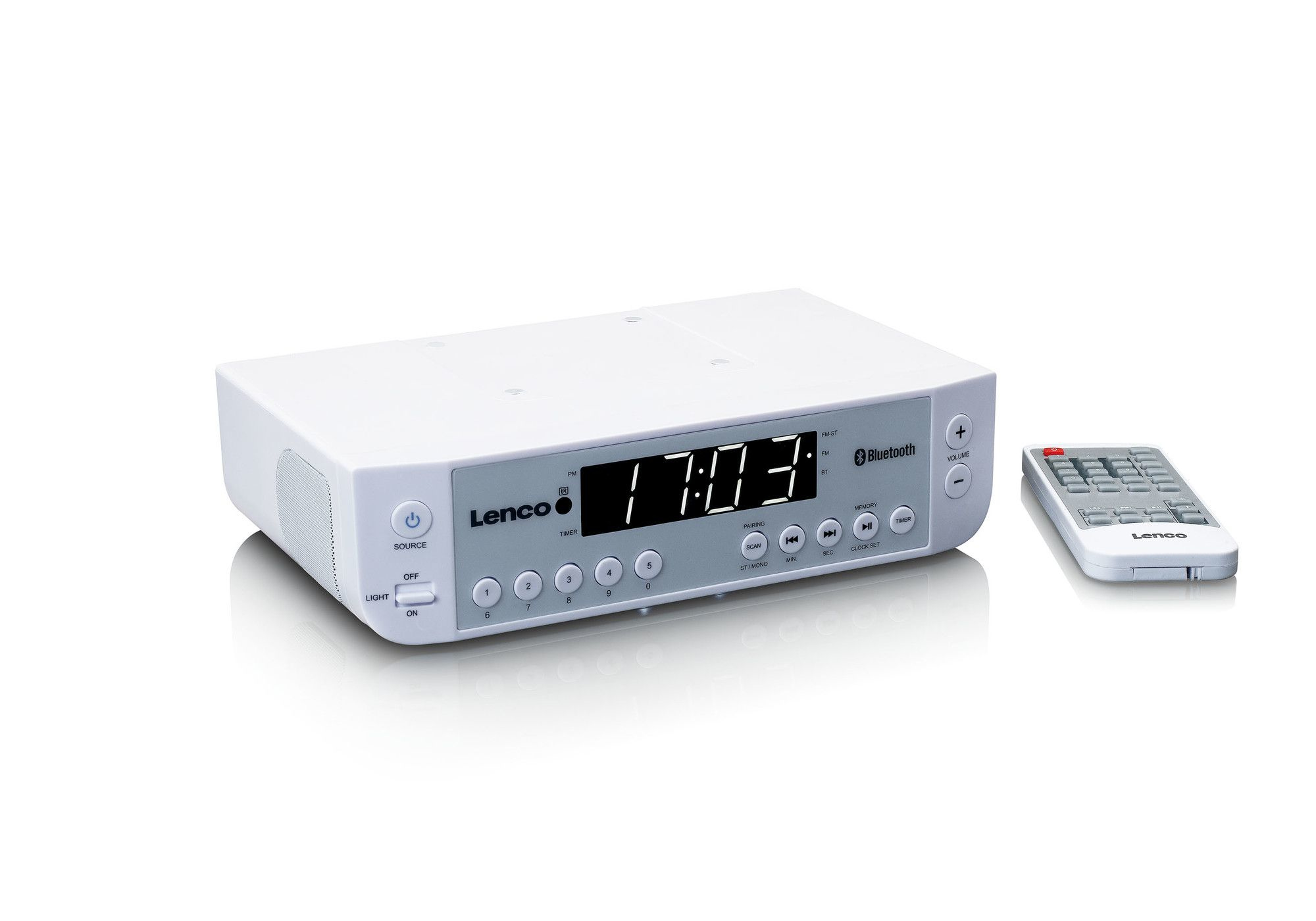 Lenco KCR-100 Uhrenradio FM Bluetooth 2 x 1 Watt Weiß
