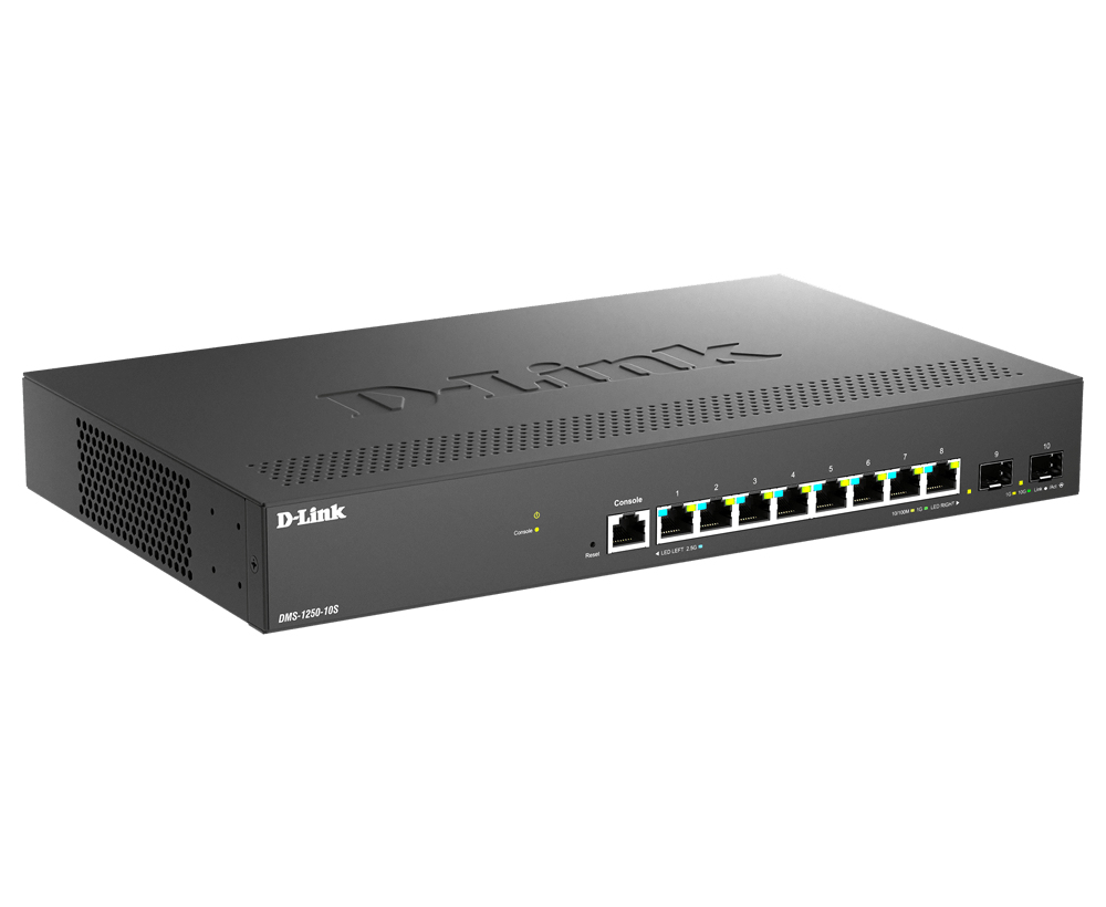 D-Link DMS-1250-10S/E Managed Switch L2+ 8x 2.5GBase-T 2x 10G SFP+ Schwarz