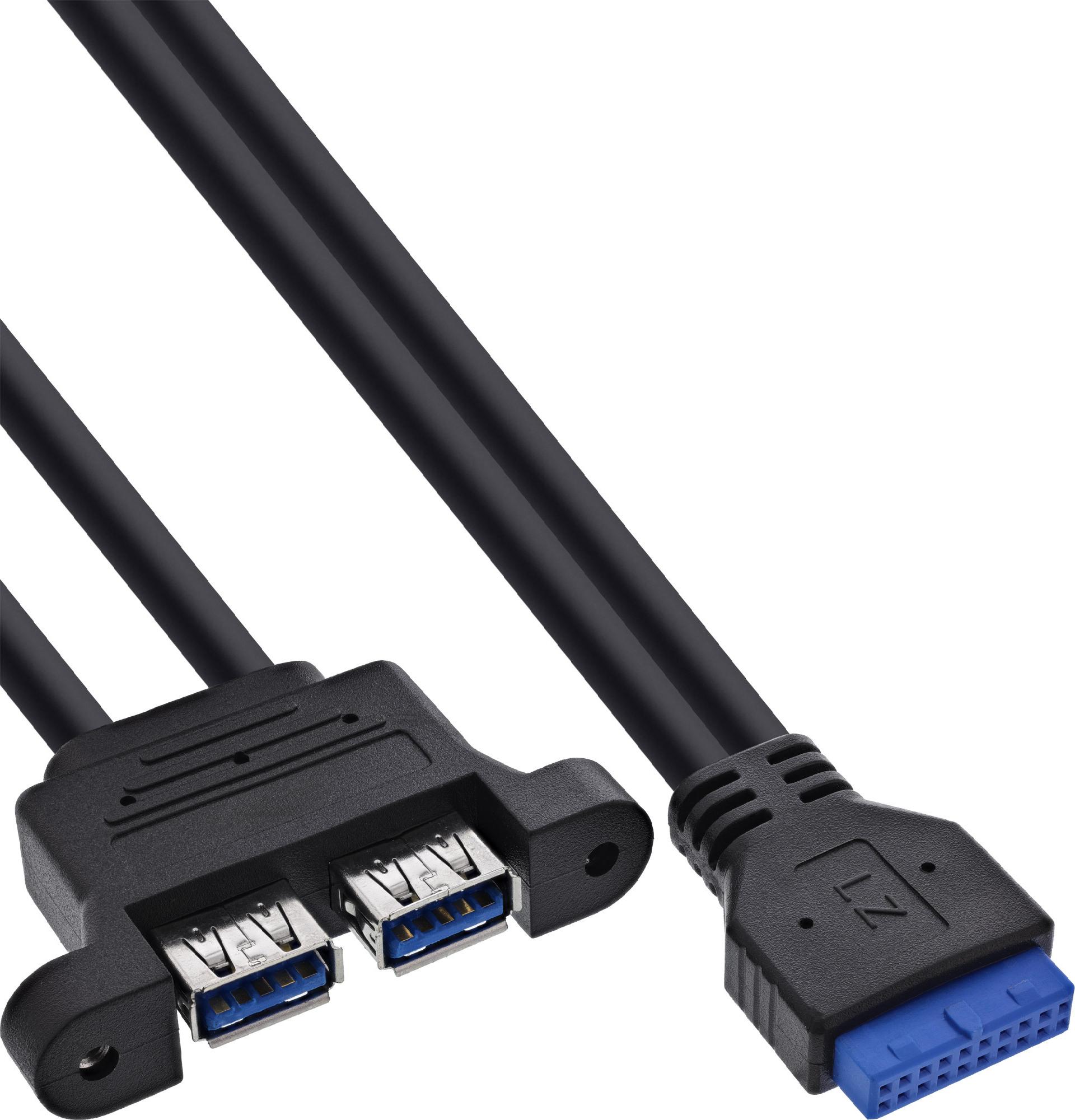 InLine® USB 3.2 Gen.1 Kabel, Mainboard intern zu 2x USB-A Buchse, 0,45m (33390K)
