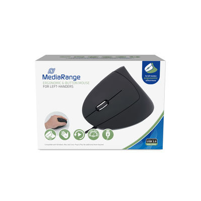 MediaRange MROS231 Vertikale Maus Ergonomisch für Linkshänder USB 2.0 Schwarz