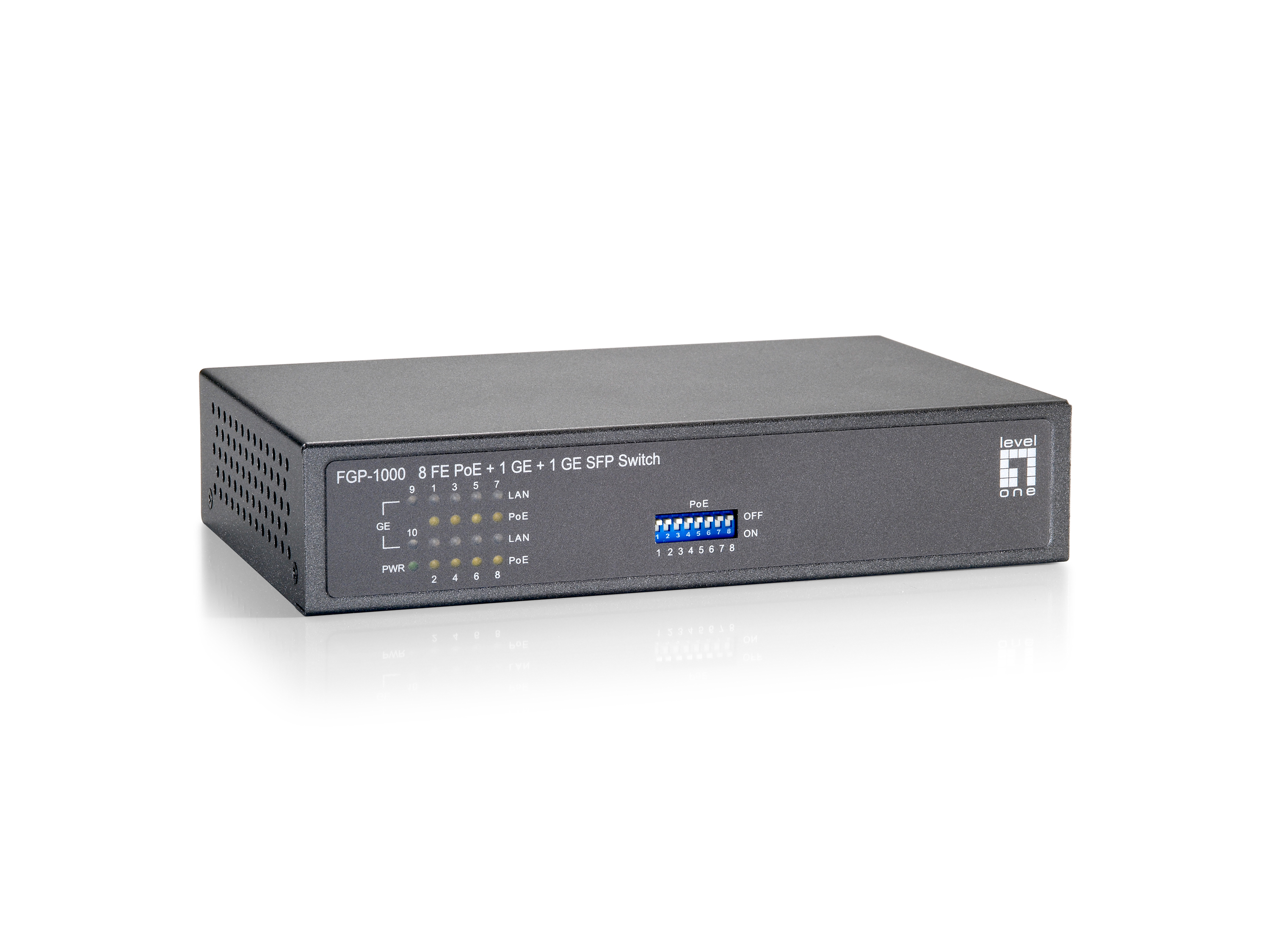 LevelOne FGP-1000 8-Port Fast Ethernet PoE+ Switch 1x Gigabit 1x SFP 120W Schwarz