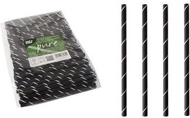 PAPSTAR Papier-Trinkhalm "pure", 150 mm, schwarz / weiß aus Papier, Länge: 150 mm, Durchmesser: 7 mm, nachhaltig - 1 Stück (87980)