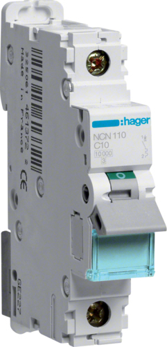 Hager NCN110. Nennstrom: 10 A, Spulenspannung (max): 500 V. Typ: C-type, Module Menge (max): 1 Modul(e). Breite: 17,5 mm, Tiefe: 70 mm, Höhe: 83 mm (NCN110)