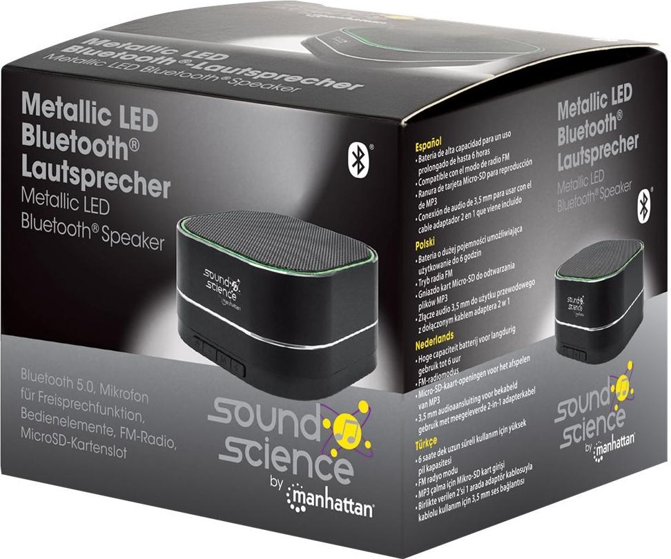 Manhattan Sound Science Metallic Bluetooth-Lautsprecher 3 W Bluetooth 5.0 Schwarz