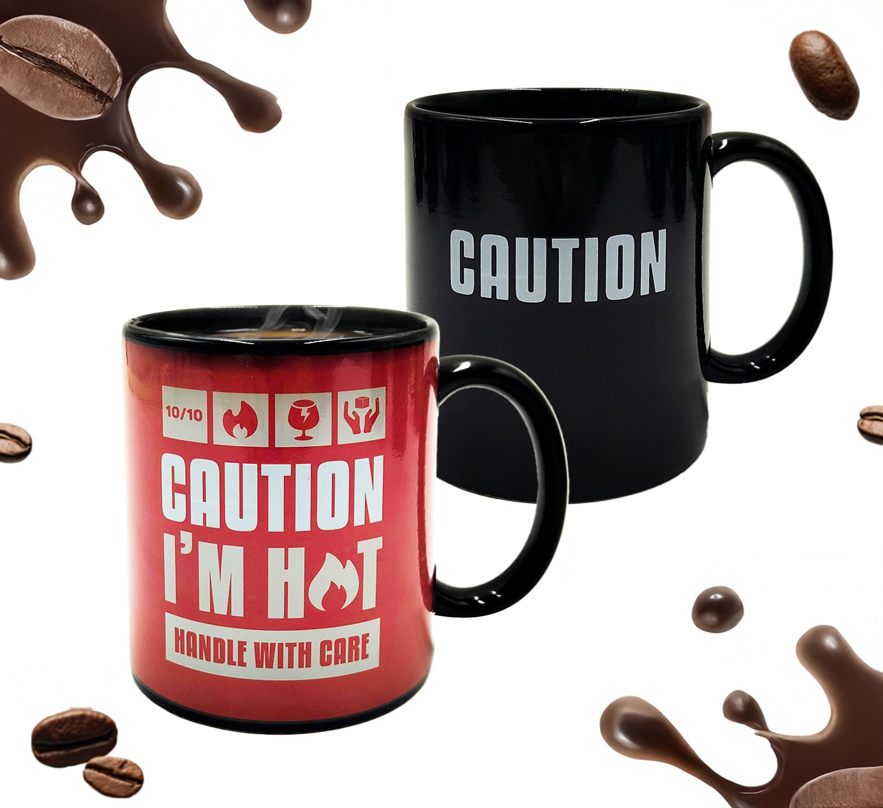 Mad Monkey Tasse "Caution I am Hot" mit Farbwechsel 0,3 l Schwarz, Rot