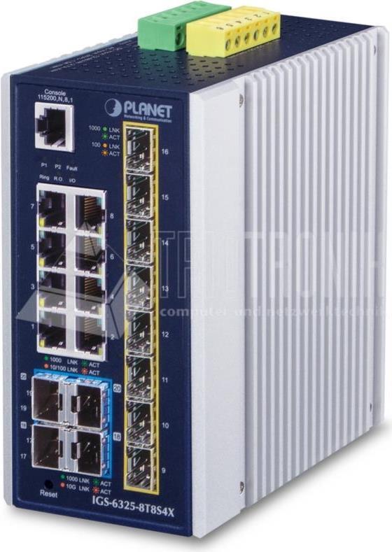 PLANET IP30 Industrial L3 8-Port Managed Gigabit Ethernet (10/100/1000) Blau - Weiß (IGS-6325-8T8S4X)