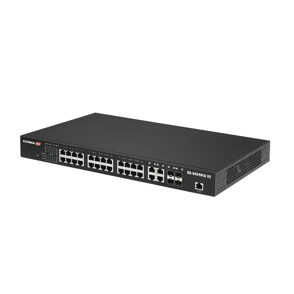 Edimax Pro GS-5424PLC V2 Managed Switch 24-Port Gigabit PoE+ 4x Combo SFP 1U Schwarz