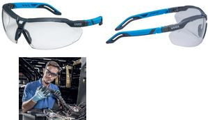 uvex Bügelbrille i-5, Scheibentönung: klar Schutzbrille, Bügelfarbe: anthrazit/blau, Material: PC, - 1 Stück (9183265)