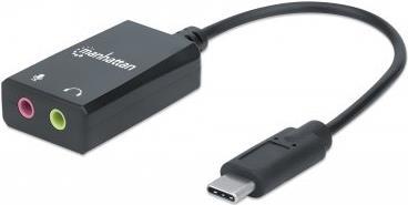 MANHATTAN USB-C auf Klinke Audioadapter USB-C Stecker auf 3,5 mm Klinkenbuchsen für Mikrofoneingang und Audioausgang, schwarz (153317)
