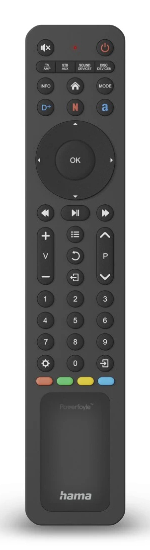 Hama Universal-Fernbedienung TV, IR, Solar für 8 Geräte, lernfähig, Schwarz