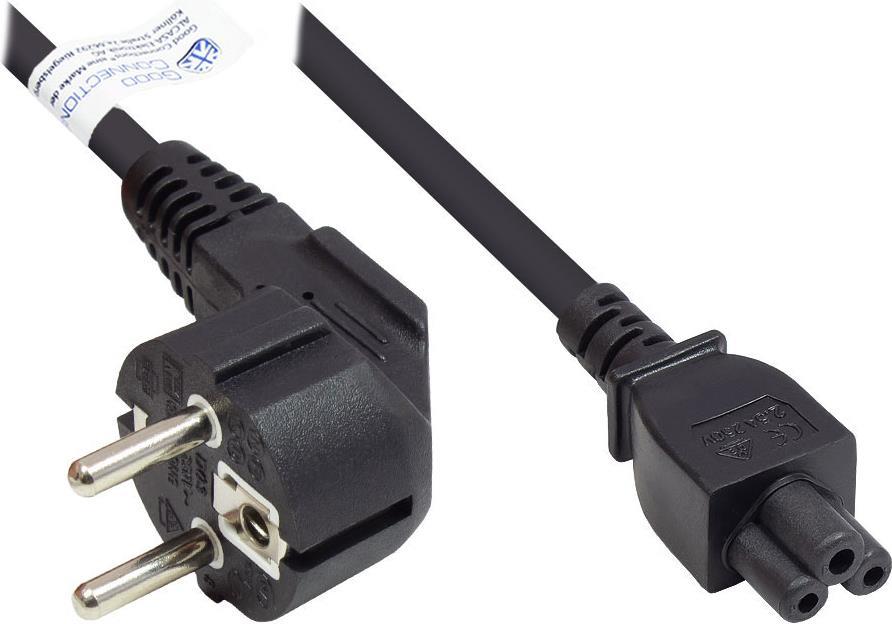 Netzkabel Schutzkontakt-Stecker Typ E+F (CEE 7/7, gewinkelt) an C5 (gerade) für Notebook, schwarz, 0,75 mm², 1,8 m, Good Connections® (P0105-S018)