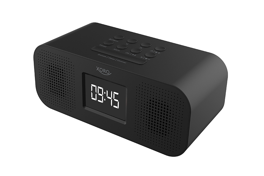 Xoro SAT100375 Internet-Radiowecker mit 2,8" TFT-Farbdisplay, Bluetooth und Stereo-Lautsprechern, Schwarz