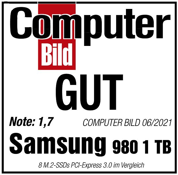 Samsung 980 PCIe® 3.0 NVMe™ M.2 SSD - 1 TB (bis zu 2.900 MB/s) (2280) Internes Solid State Drive (SSD) (MZ-V8V1T0BW)