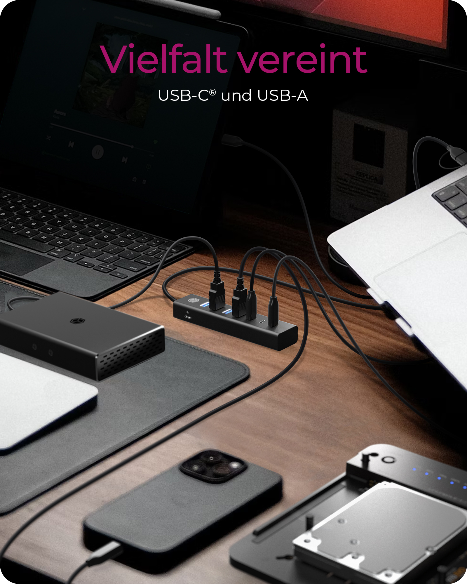 ICY BOX IB-HUB1737-C3 7-Port USB 3.2 Gen 1 Hub Schwarz