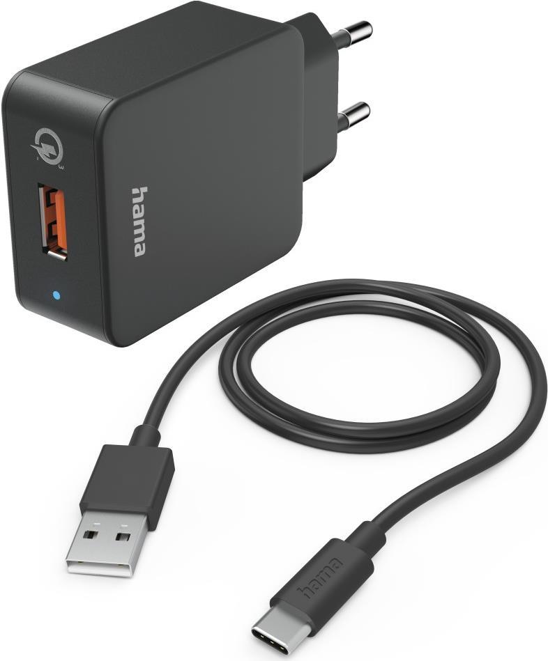 Hama Schnellladegerät mit Ladekabel USB-C, Qualcomm®, 19,5 W, 1,5 m, Schwarz (00201625)