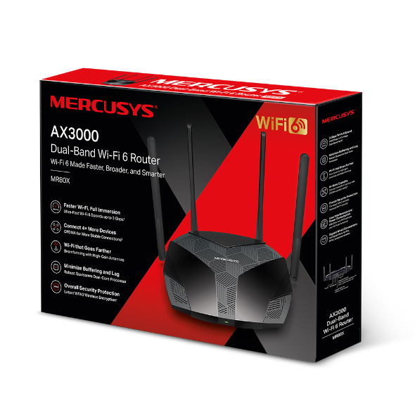Mercusys MR80X AX3000 Dual-Band WLAN-Router Wi-Fi 6 Schwarz
