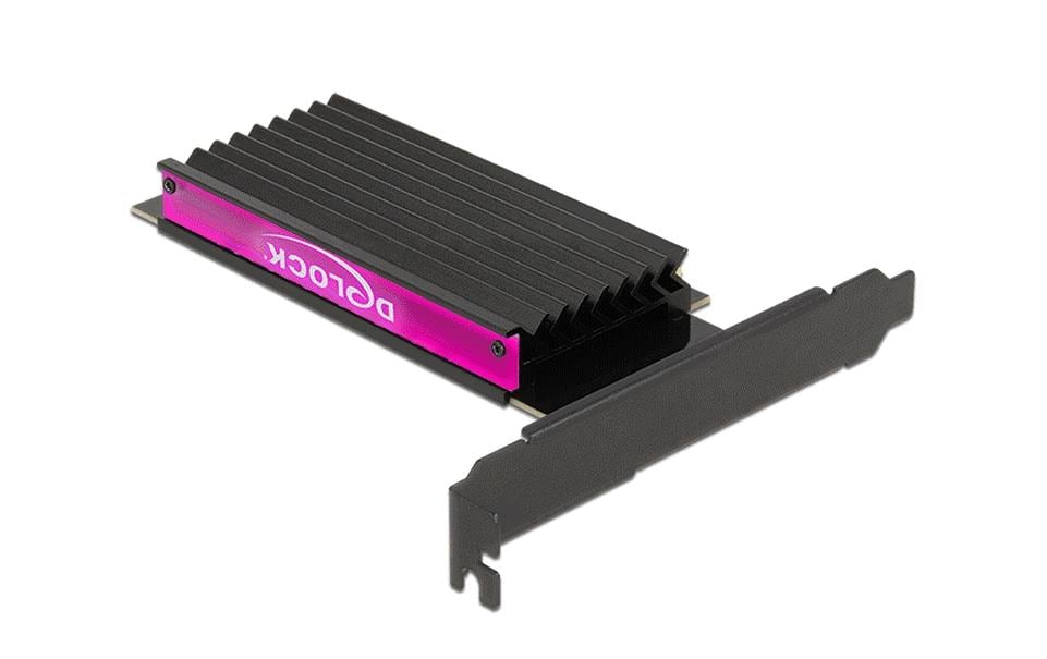 Delock Speicher-Controller PCIe 4.0 x4 zu 1x M.2 NVMe Key M mit Kühlkörper und LED-Beleuchtung Low Profile Schwarz