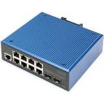 Digitus Industrial 8+2-Port L2 managed Gigabit Ethernet PoE Switch. Switch-Typ: Managed, Switch-Ebene: L2. Basic Switching RJ-45 Ethernet Ports-Typ: Gigabit Ethernet (10/100/1000), Anzahl der basisschaltenden RJ-45 Ethernet Ports: 8, Anzahl installierten SFP Module: 2. Vollduplex. MAC-Adressentabelle: 4000 Eintragungen, Routing-/Switching-Kapazität: 1 Gbit/s. Netzstandard: IEEE 802.3af. DC input Spannung: 48 - 57 V (DN-651157)