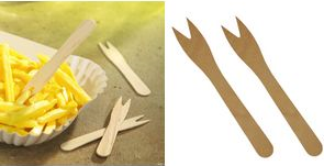 PAPSTAR Pommes-Frites-Gabeln "pure", Länge: 121 mm aus natürlich hellem Birkenholz, biologisch abbaubar - 1 Stück (82557)