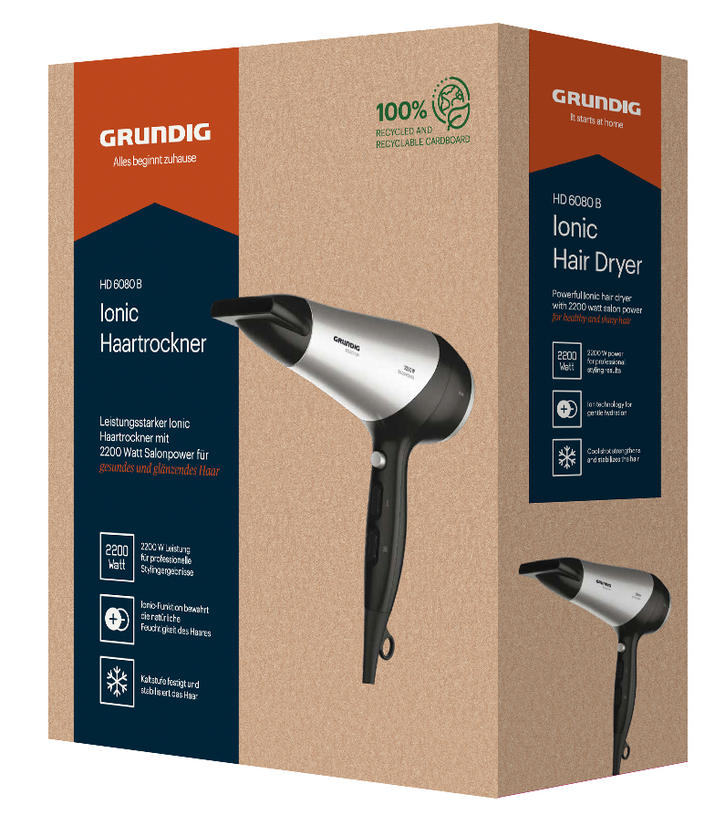 Grundig HD 6080 B Haartrockner 2200 W Schwarz, Silber