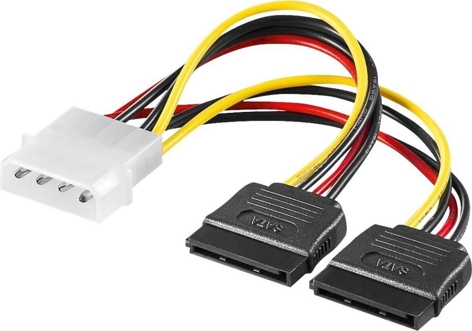 Stromkabel 5,25 4-pol -> 2x SATA 15-pol 0,13m intern