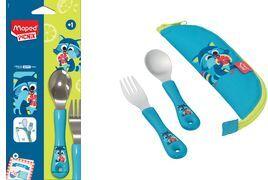 Maped PICNIK Besteck-Set WASCHBÄR, 3-teilig, blau Besteck Edelstahl mit Kunststoffgriff aus ABS, Griffe sind - 1 Stück (875001)
