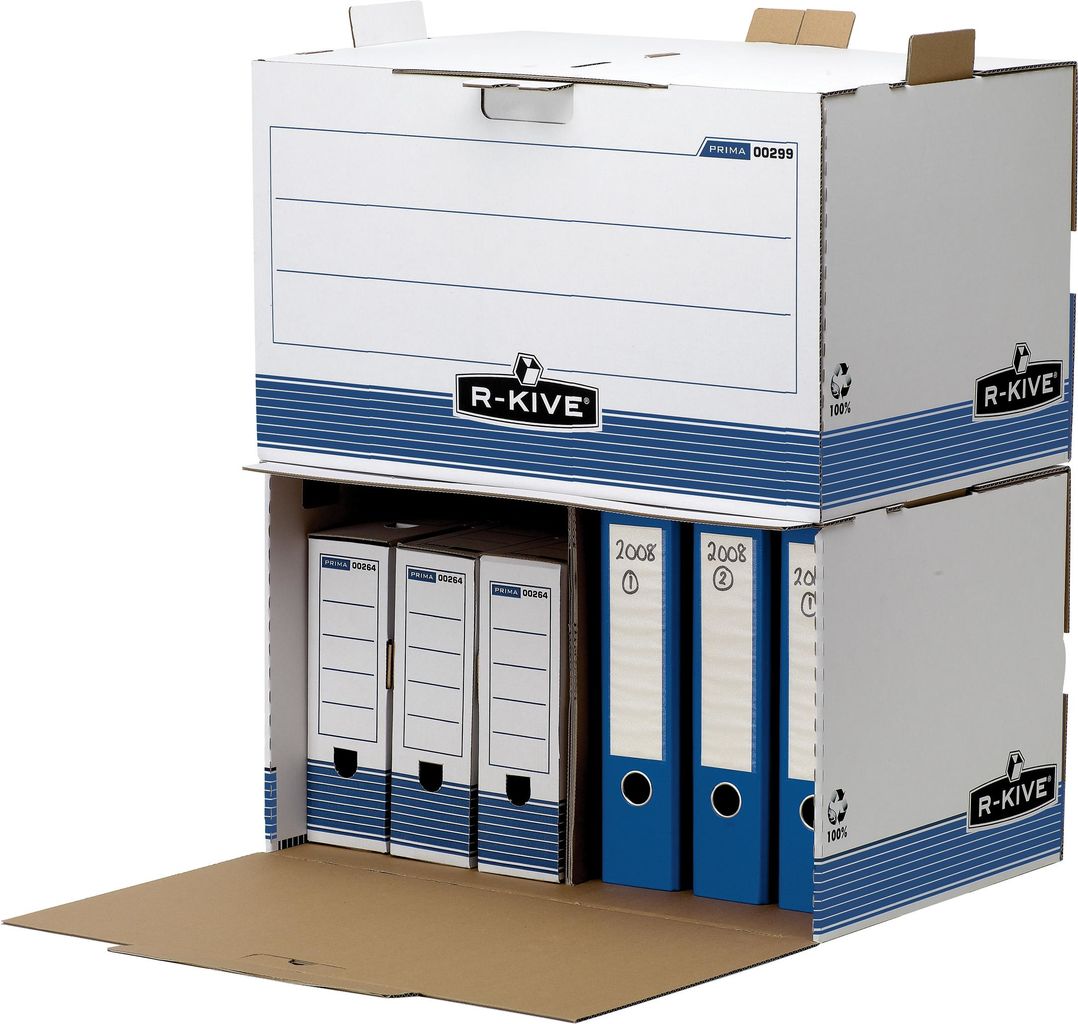 Fellowes Archiv-Container R-Kive PRIMA, weiß-blau aus 100% recycelter Karton, zu 100% wiederverwertbar (0029901)