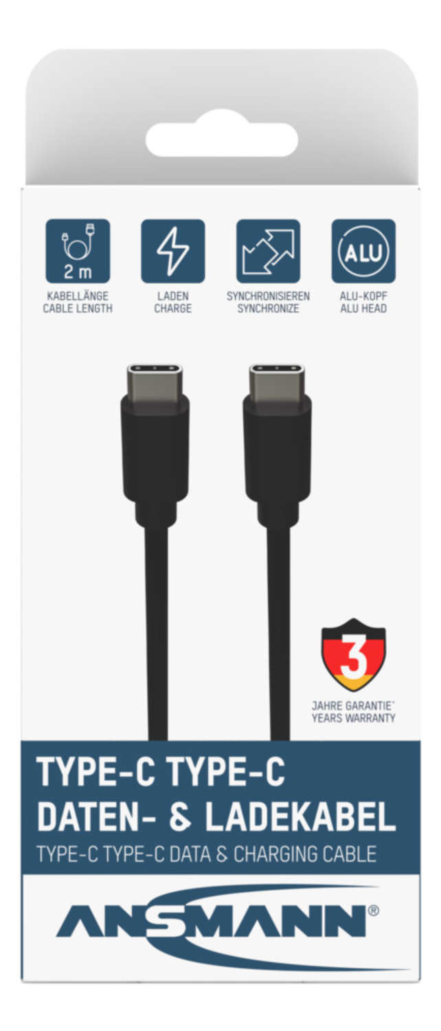 Ansmann 1700-0122 USB-Kabel 2 m USB-C auf USB-C 5 Gbit/s Schwarz